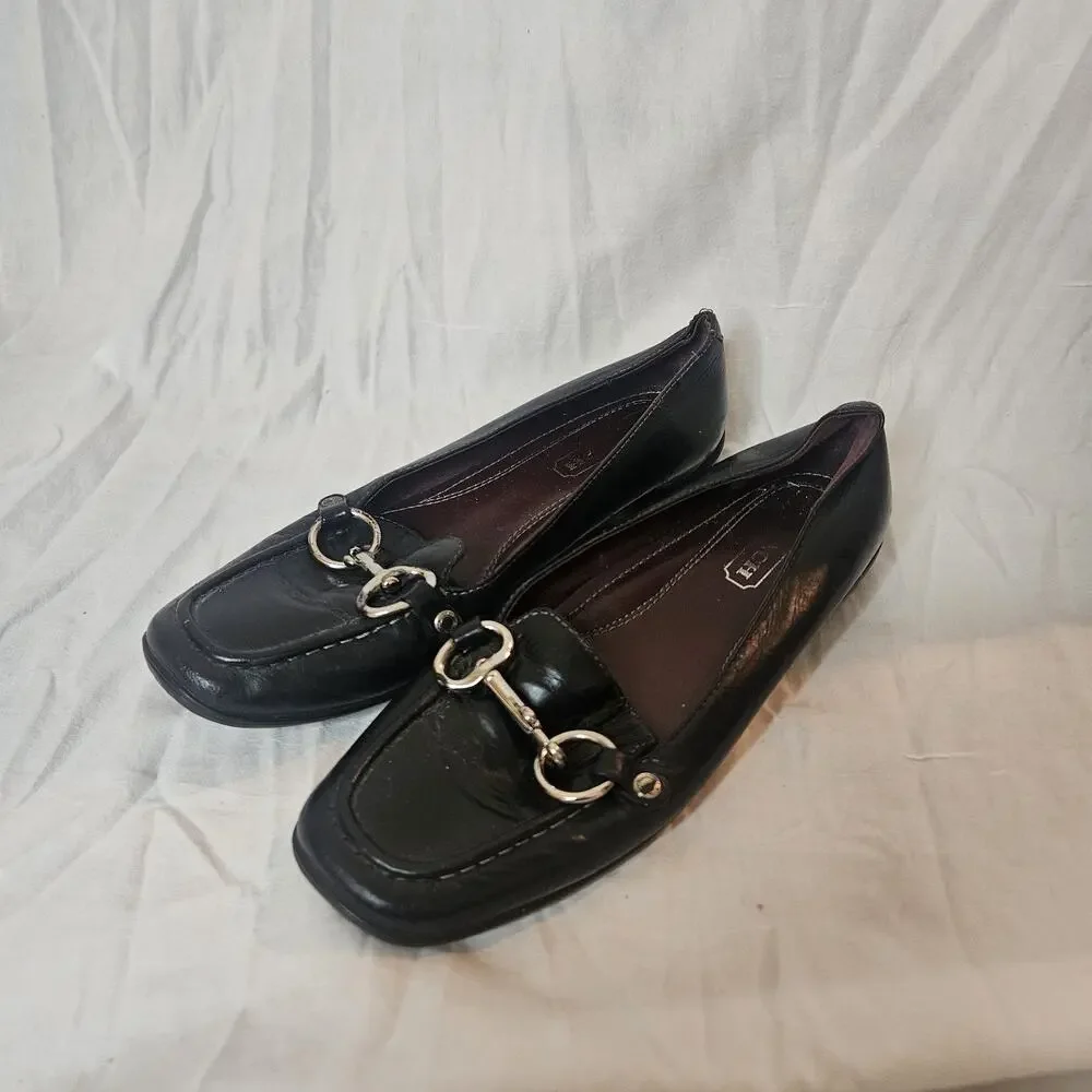 Coach Dorie Black Leather Flats Loafer Size 5.5 M Buckle Logo Comfy